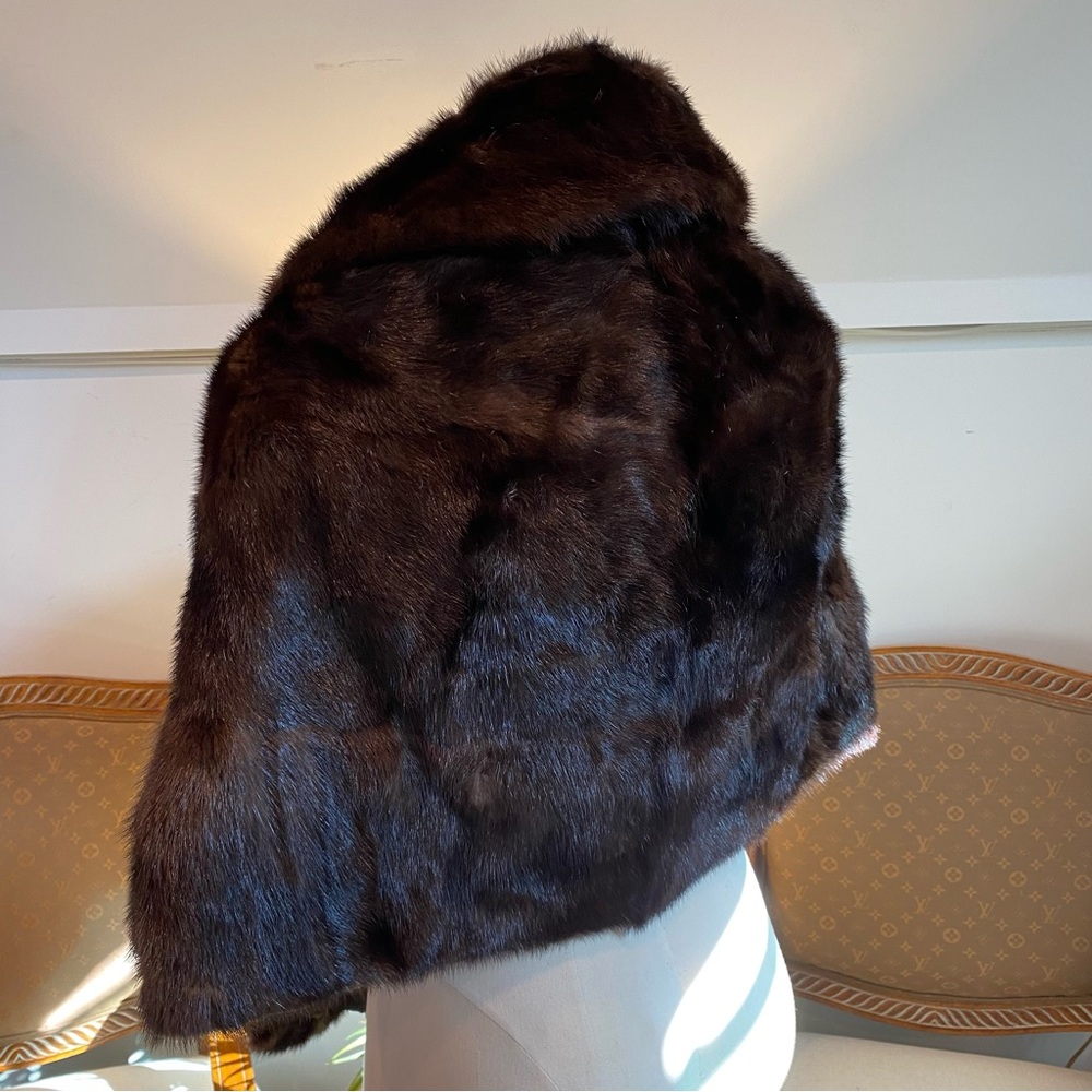 Vintage 1960s Dark Brown Genuine Mink Fur Wrap Shawl Stole - Picture 4 of 11